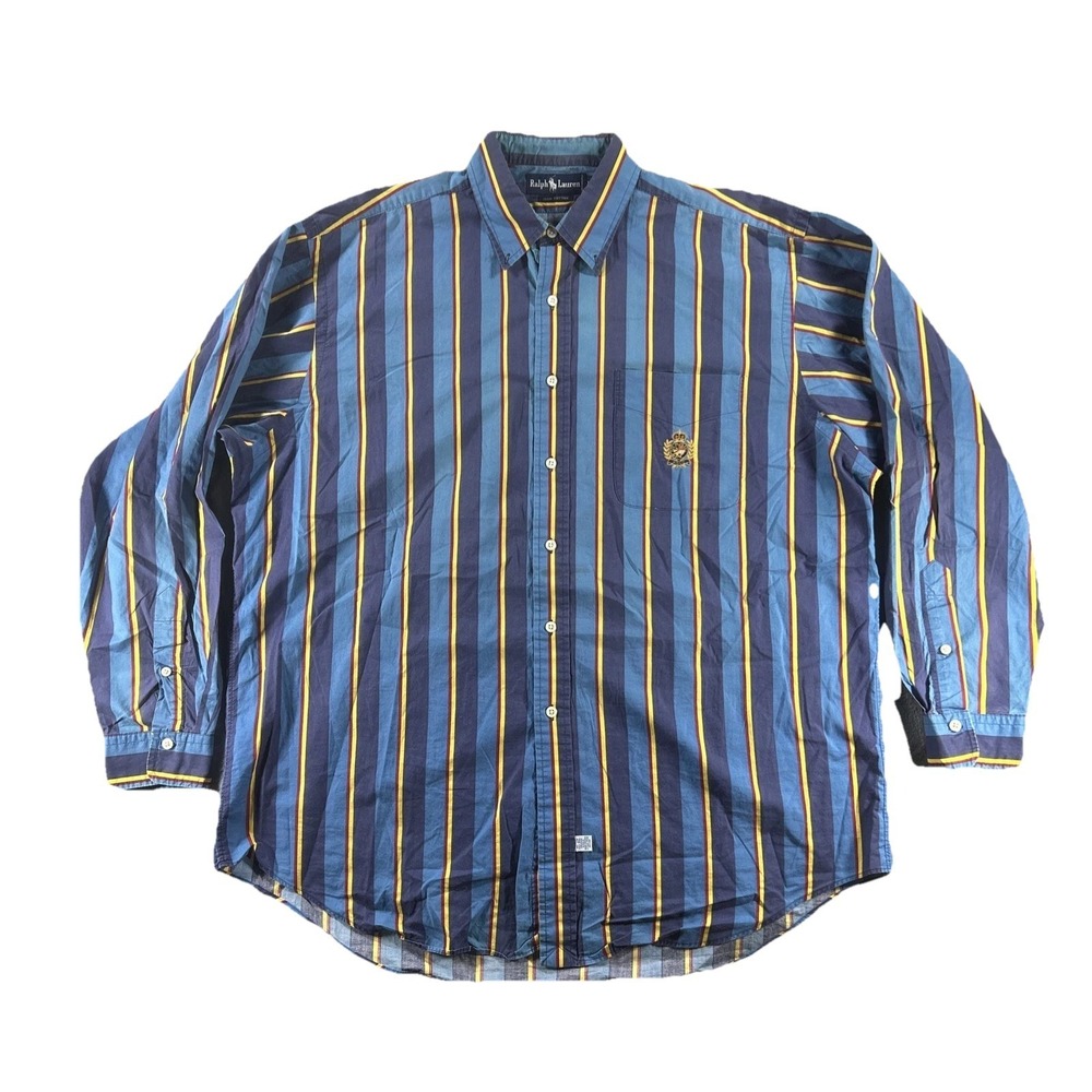 Vintage Ralph Lauren Polo Shirt Men's XL Crest Embroidered‎ Button-Down Striped